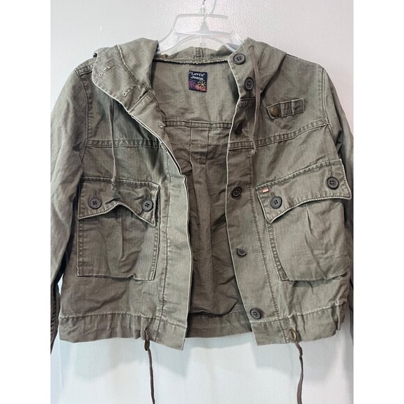 Levis Womens Hooded Olive Green Cotton Cargo‎ Jacket Size M - Picture 6 of 12